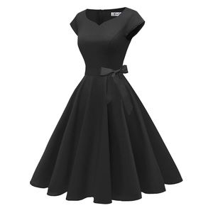 Women Vintage 1950s Swing Dress with Cap Sleeves & Pockets